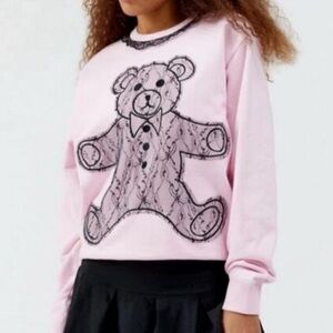 TEDDY FRESH Pink Lace Trim Teddy Bear Sweatshirt